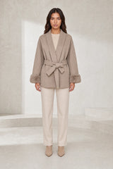 Manteau court ample col châle