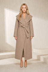 Manteau long col châle ceinturé