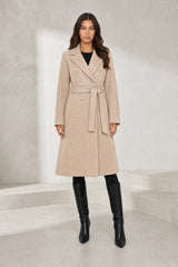 Manteau mi-long ceinturé col tailleur