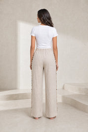Pantalon large beige à coquillages | Lounelle Paris