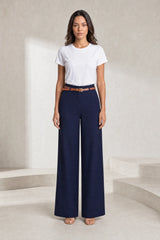 Pantalon large ceinturé taille mi-haute