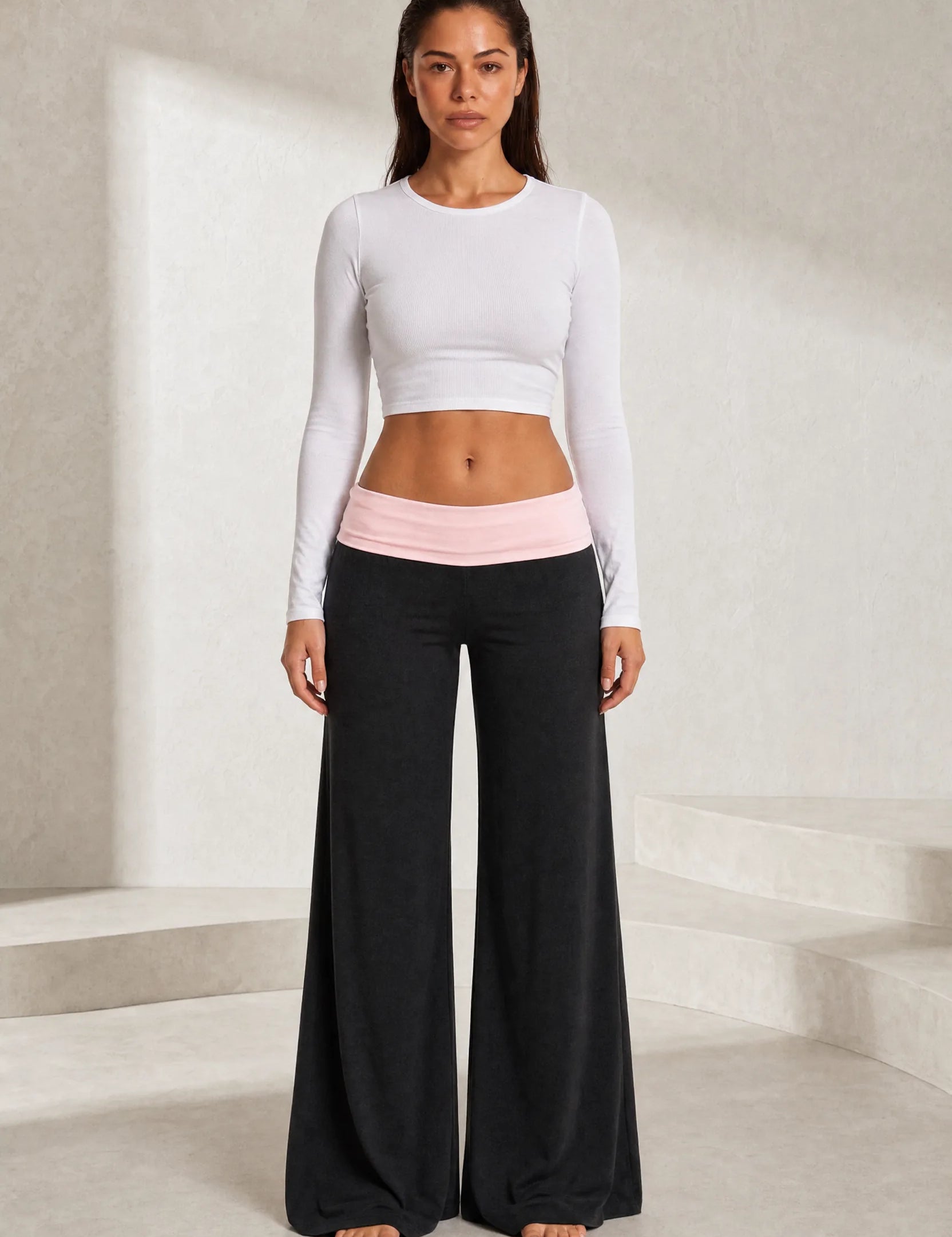 Pantalon large marron taille basse | Lounelle Paris
