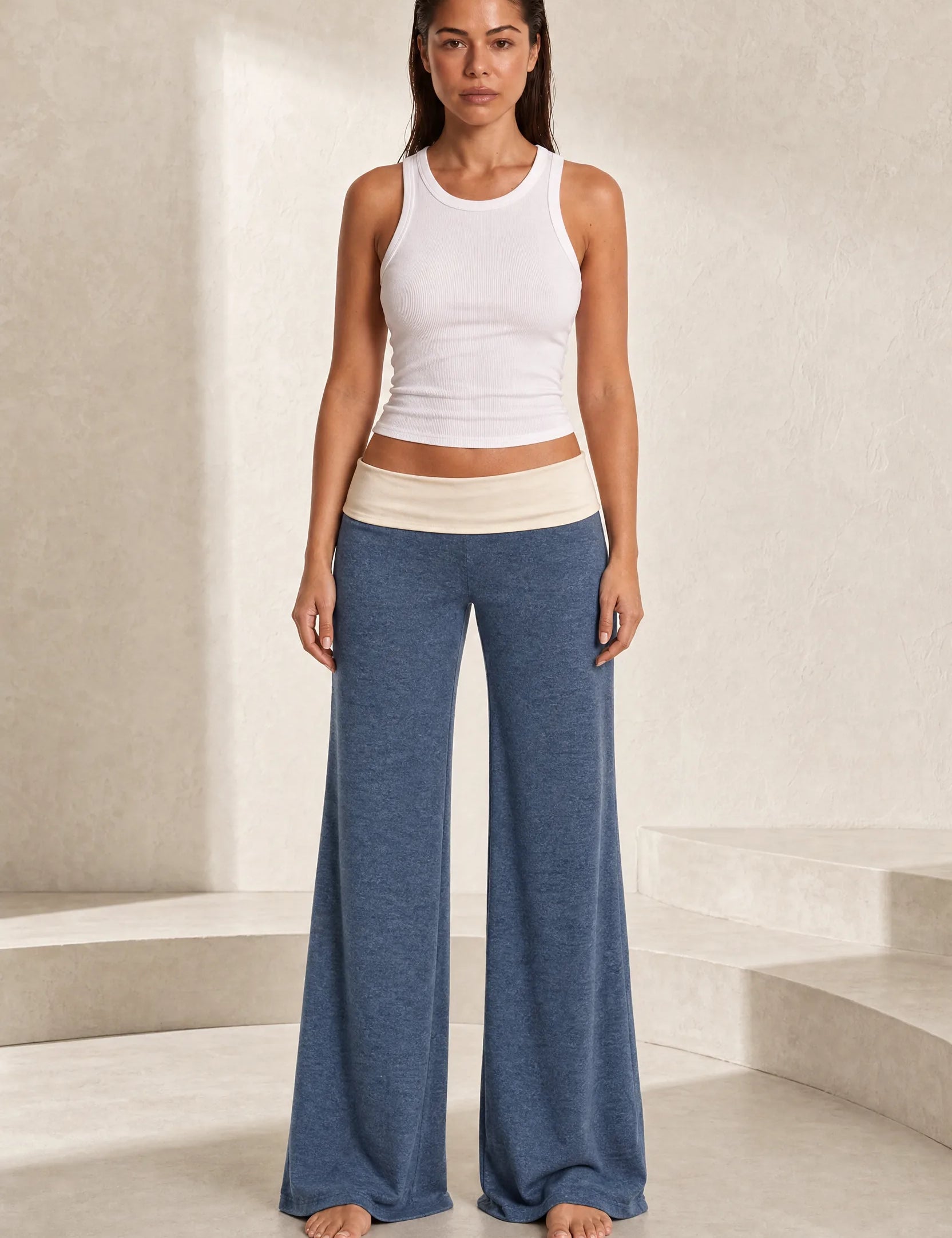 Pantalon large marron taille basse | Lounelle Paris