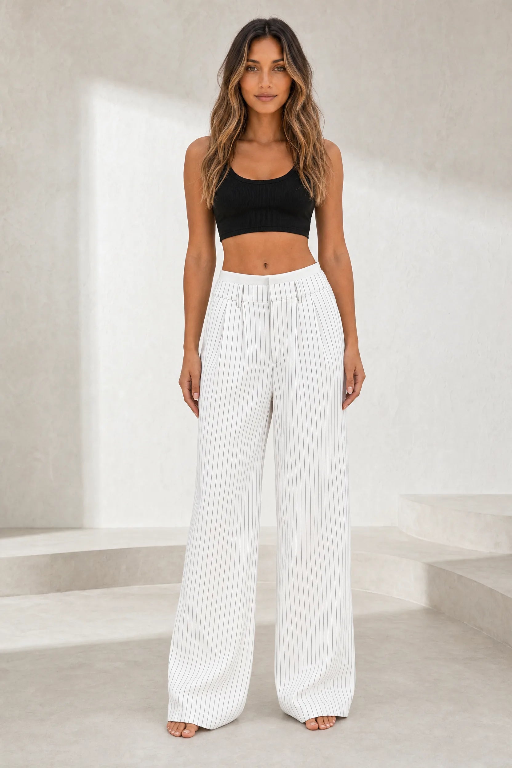 Pantalon large rayé taille haute | Lounelle Paris