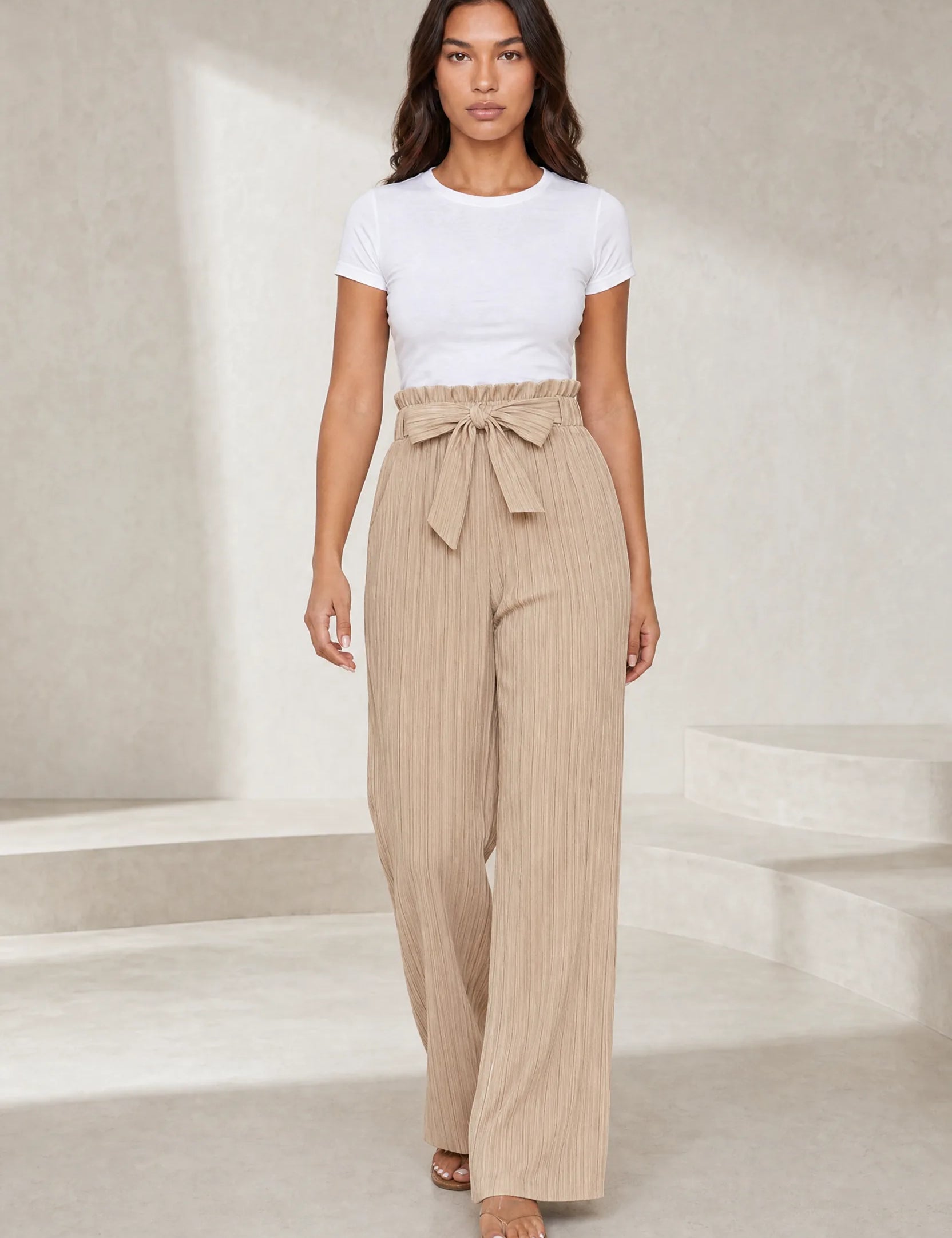 Pantalon large taille haute à nouer | Lounelle Paris
