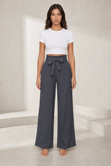 Pantalon large taille haute à nouer