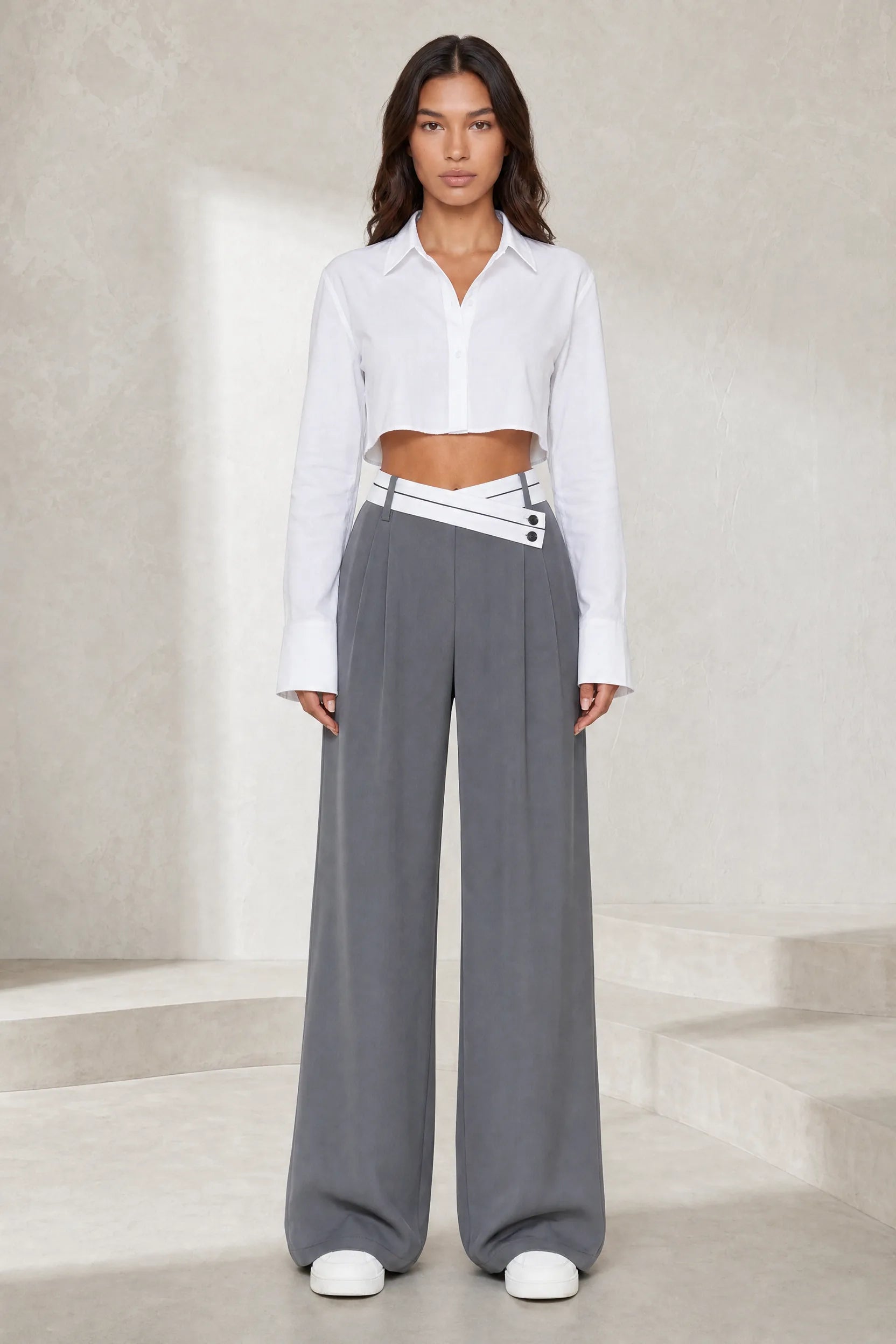 Pantalon large taille haute croisée | Lounelle Paris