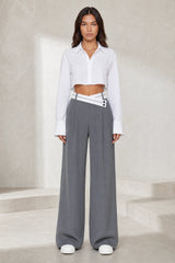 Pantalon large taille haute croisée