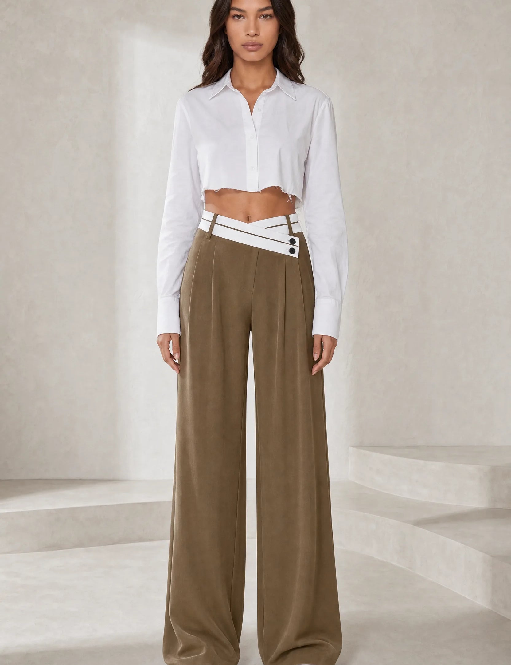 Pantalon large taille haute croisée | Lounelle Paris