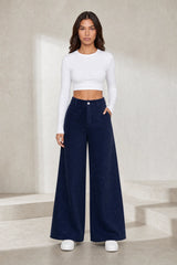 Pantalon large velours côtelé taille haute