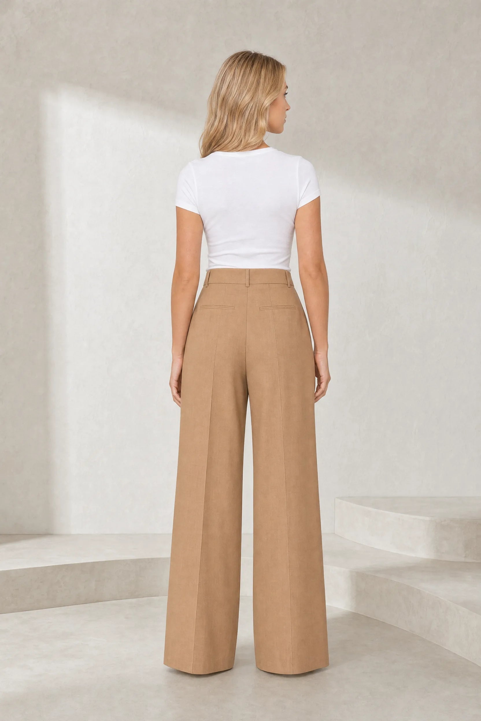 Pantalon tailleur camel coupe large | Lounelle Paris