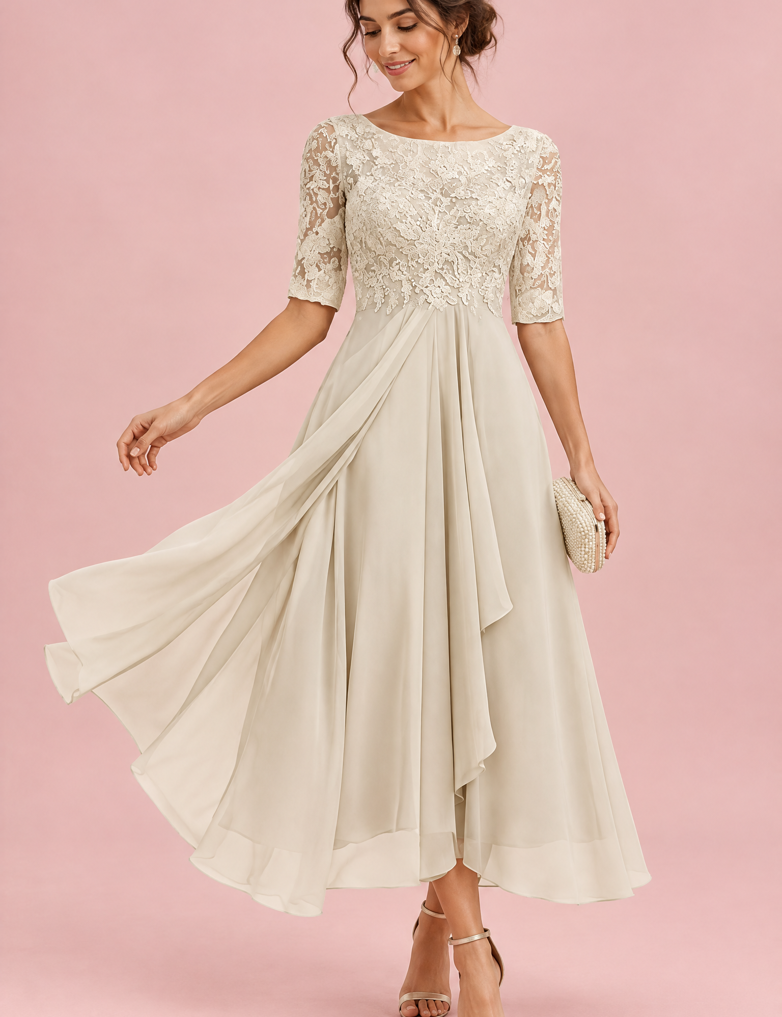 Robe en mousseline à corsage brodé ivoire | Vue de face | Lounelle Paris