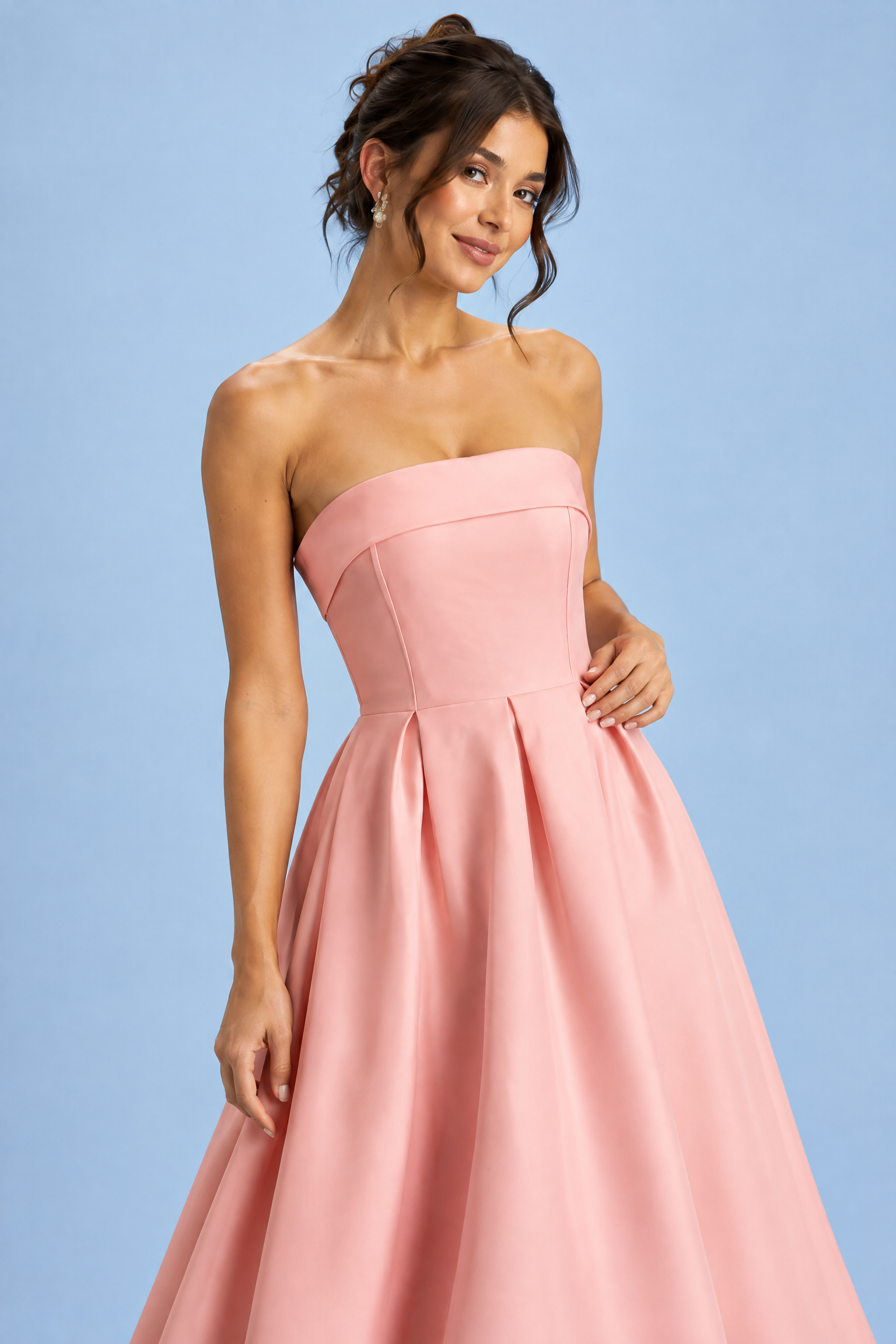 Robe midi patineuse bustier rose | Vue rapprochée | Lounelle Paris