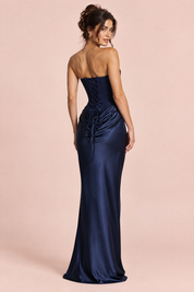 Robe longue corset bleu marine bustier | Vue de dos | Lounelle Paris