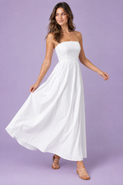 Robe midi évasée bustier — blanche | Vue en mouvement | Lounelle Paris