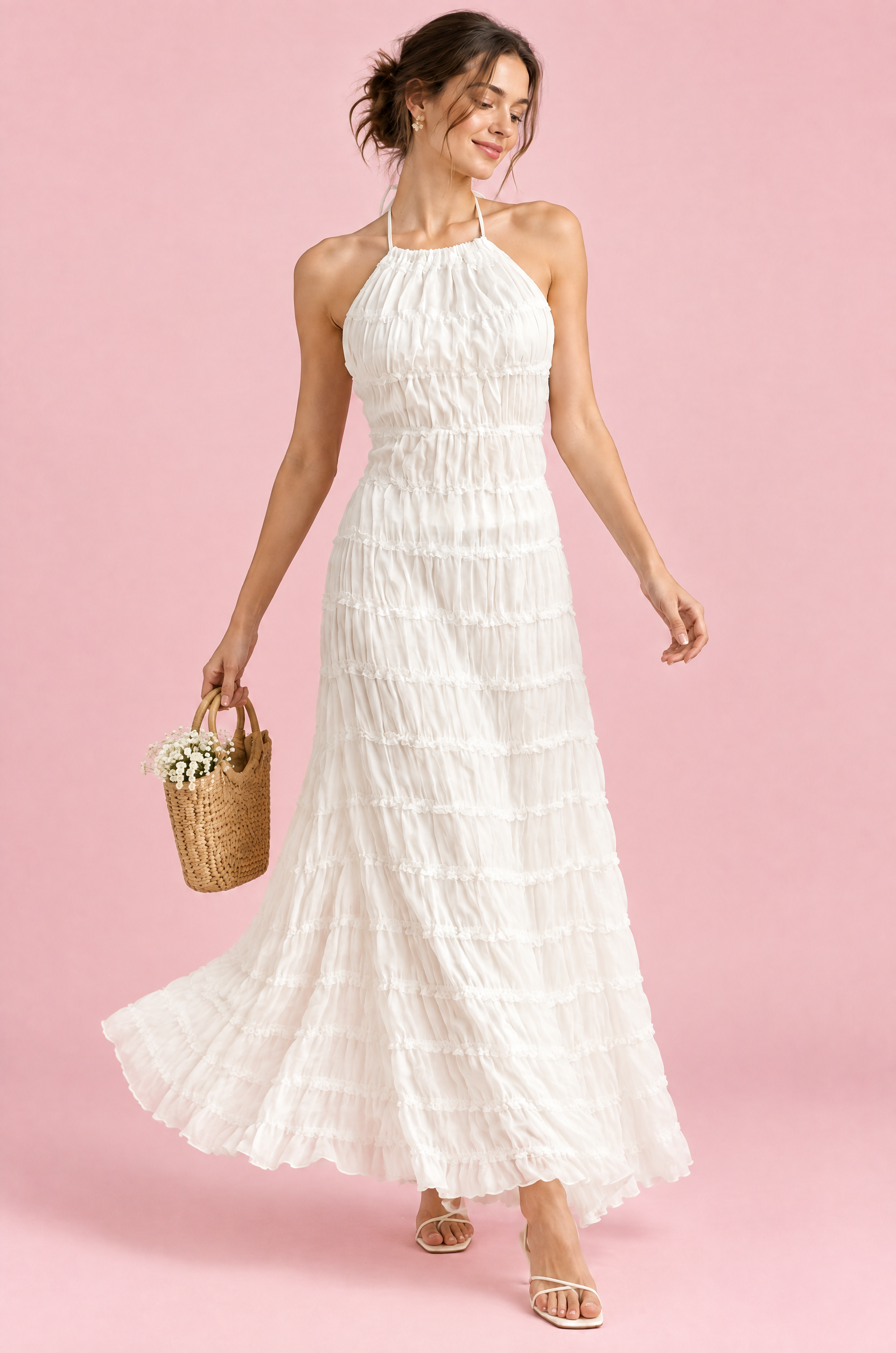 Robe longue plissée blanche | Vue en mouvement | Lounelle Paris
