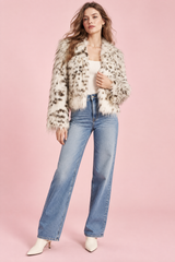 Leopardmönstrad offwhite fuskpälsjacka