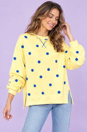 Sweat-shirt oversize jaune à pois | Vue rapprochée | Lounelle Paris