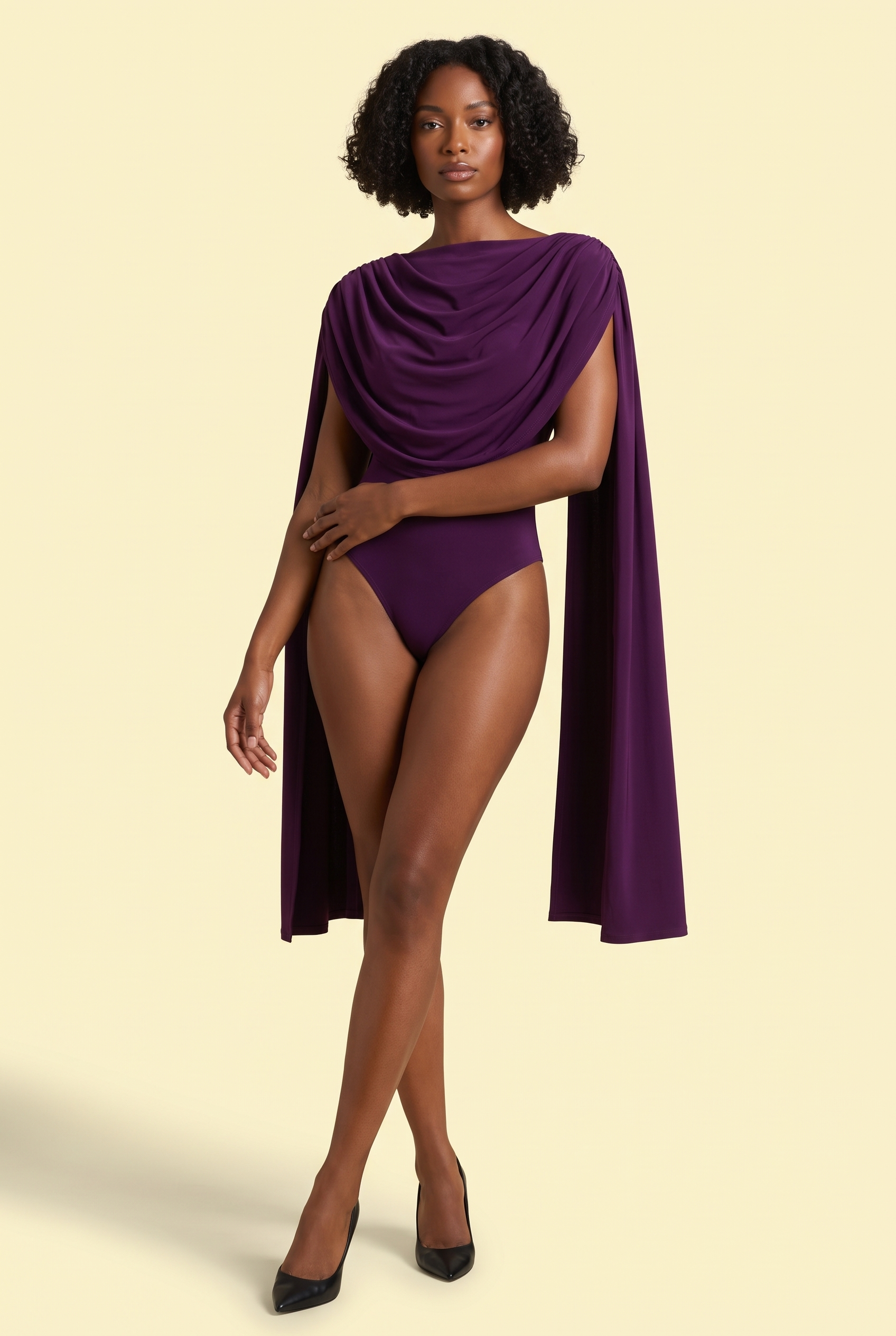 Body violet ajusté froncé à col bénitier | Vue de face | Lounelle Paris