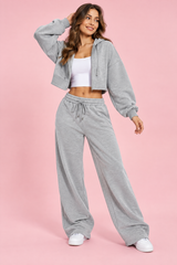 Kort zip-hoodie-set i grått