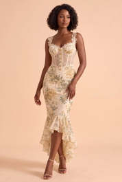 Robe corset blanche à fleurs | Porté sur une autre silhouette | Lounelle Paris