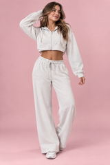Kort zip-hoodie-set i naturvitt