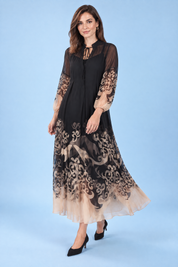 Robe longue noire fluide à manches longues | Vue en mouvement | Lounelle Paris