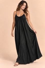 Robe longue fluide dos nu noire | Porté sur une autre silhouette | Lounelle Paris