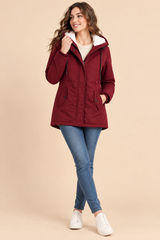 Vinröd oversized parkas med huva