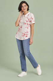 T-shirt écru à imprimé floral et col | Vue de dos | Lounelle Paris