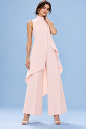 Ensemble pantalon rose fluide avec top sans manches à col montant | Vue de face | Lounelle Paris
