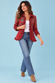 Veste ajustée rouge à imprimé léopard | Vue en mouvement | Lounelle Paris