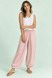 Pantalon rose court à jambes larges | Vue de face | Lounelle Paris