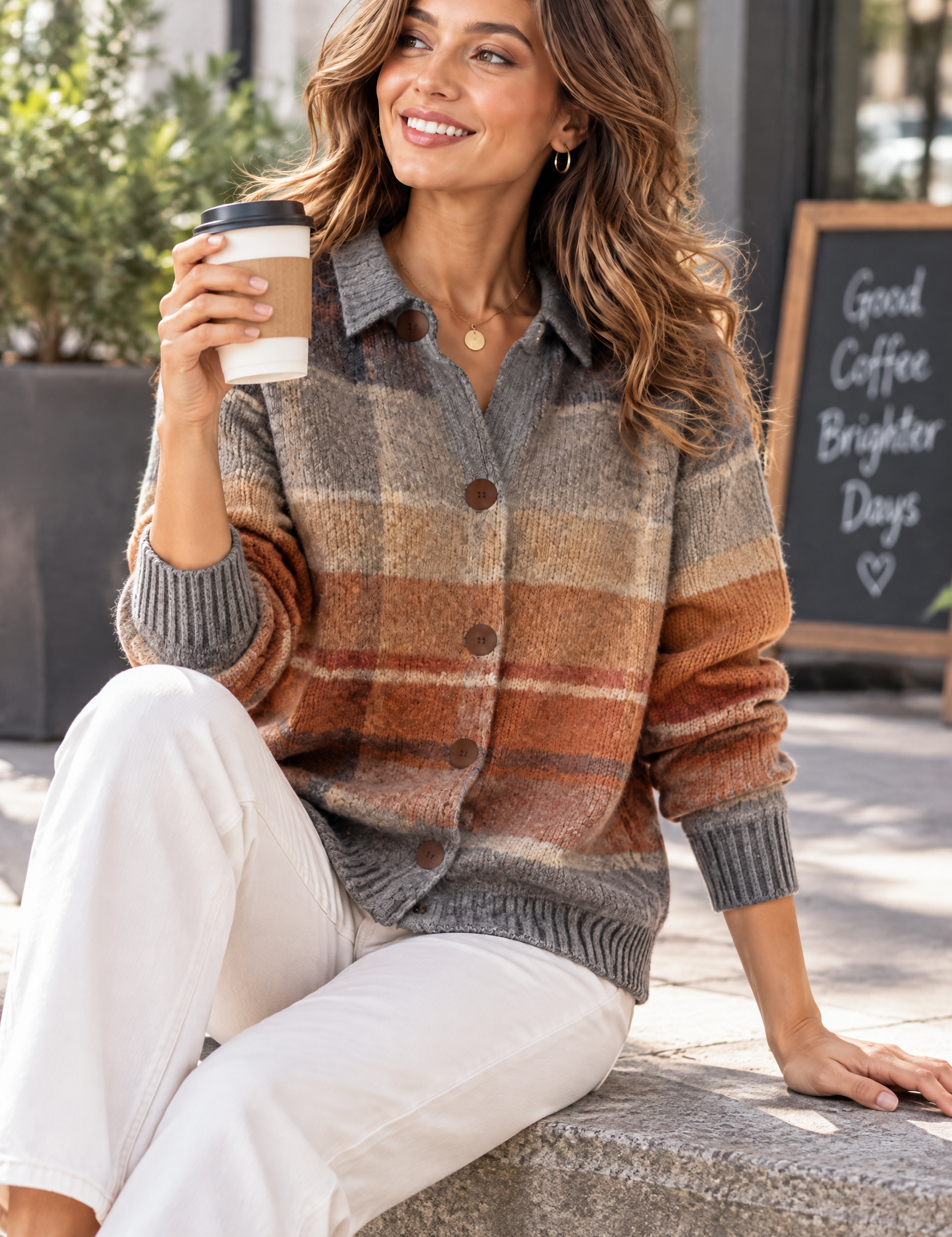 Gilet gris à carreaux avec col | Photo lifestyle | Lounelle Paris