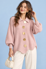 Oversize-kofta med krage i dämpat rosa