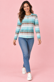 Haut turquoise à carreaux et manches longues | Vue en mouvement | Lounelle Paris