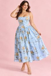 Robe longue bleue à corset | Porté sur une autre silhouette | Lounelle Paris