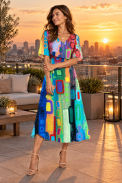 Robe longue bleue à col V | Deuxième photo lifestyle | Lounelle Paris