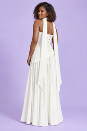 Robe longue blanche à encolure asymétrique | Vue de dos | Lounelle Paris
