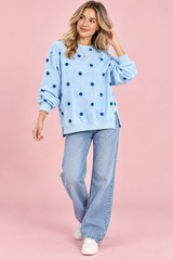 Blå oversized sweatshirt med prickmönster