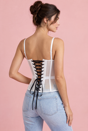 Top bustier blanc à empiècements transparents | Vue de dos | Lounelle Paris