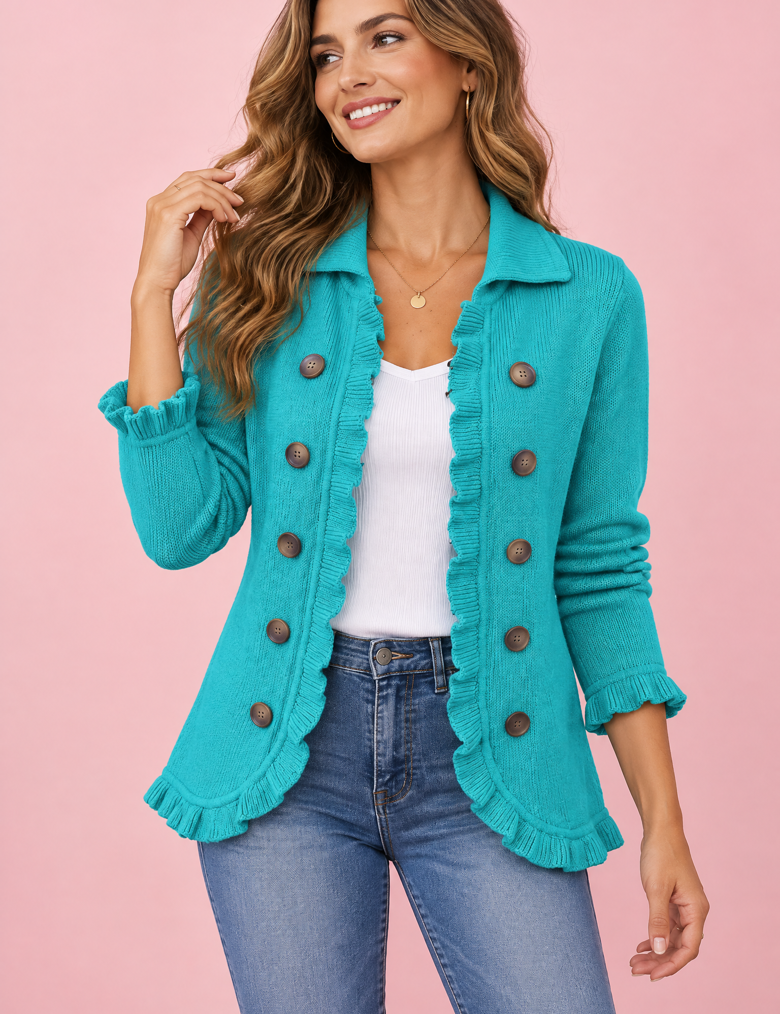 Veste ajustée turquoise à imprimé léopard | Vue de face | Lounelle Paris