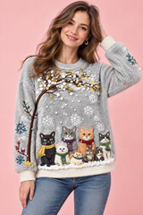 Grå oversized tröja med kattmotiv
