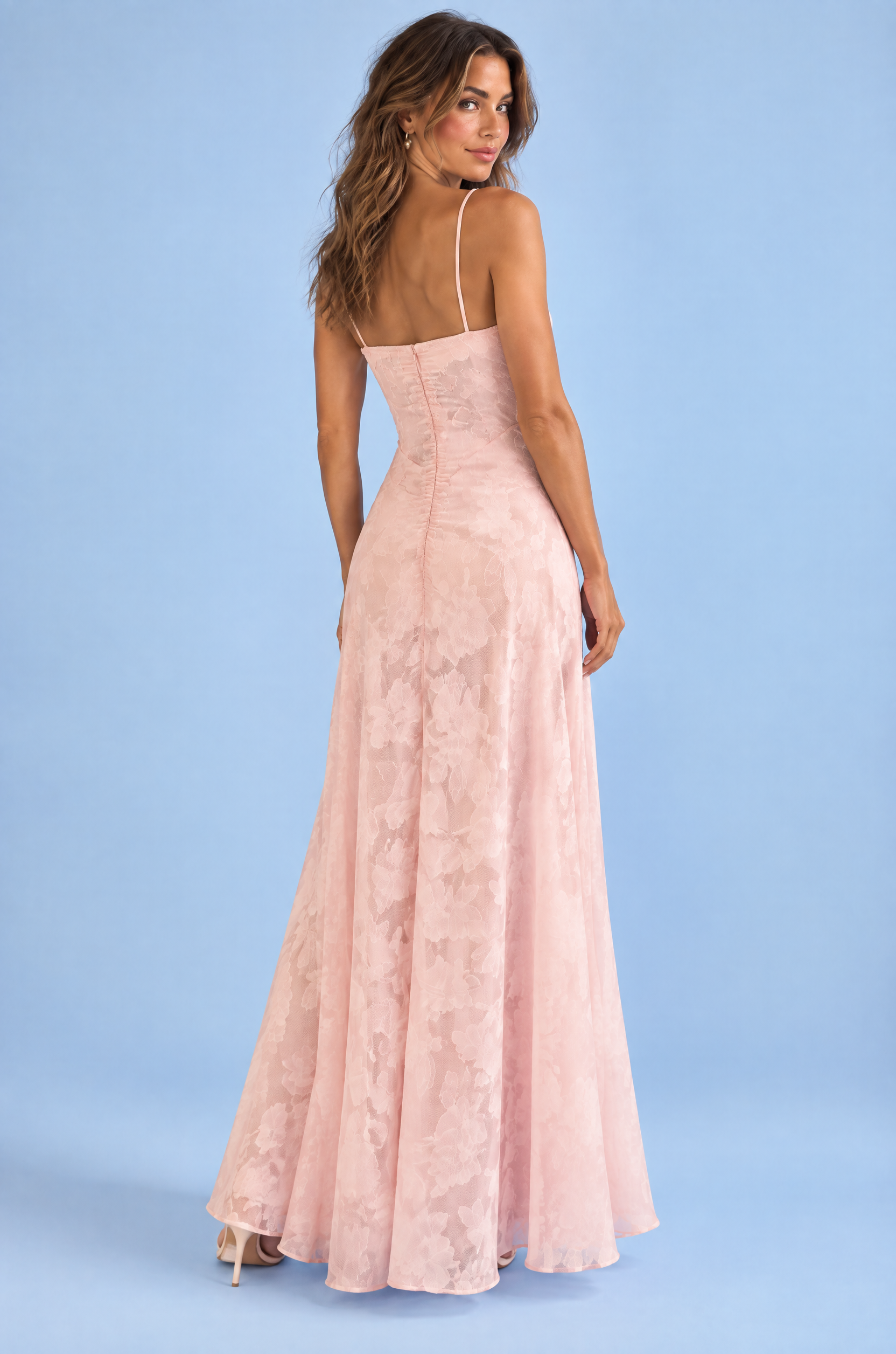 Robe longue fleurie rose | Vue de dos | Lounelle Paris