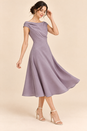 Robe trapèze violet jacinthe midi | Vue de dos | Lounelle Paris