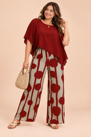 Ensemble pantalon rouge à pois | Porté sur une silhouette plus ronde | Lounelle Paris