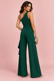 Combinaison pantalon vert foncé à encolure carrée festonnée | Vue de dos | Lounelle Paris