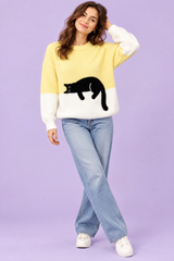 Gul oversized tröja med kattmotiv