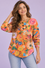 Mönstrad våffelstickad topp i orange