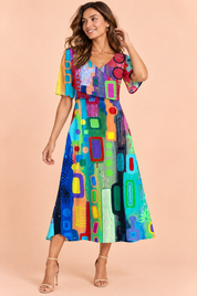 Robe longue bleue à col V | Vue de face | Lounelle Paris